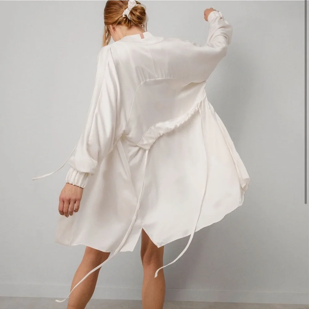 Lunya Washable Silk Robe Ivory White 100% Silk Size M